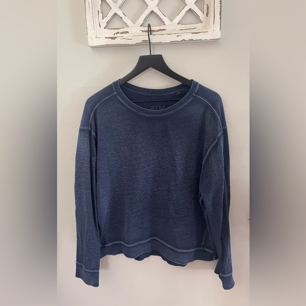 ATM Anthony Thomas Melilo Washed Denim Crewneck Sweatahirt In Indigo Blue Size S